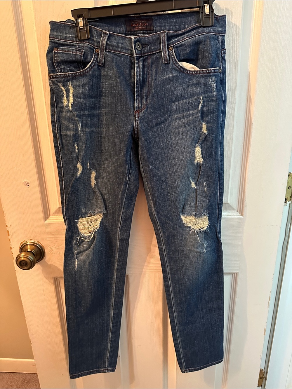 James Jeans Women’s Ripped Skinny Jeans in Dark Blue Denim